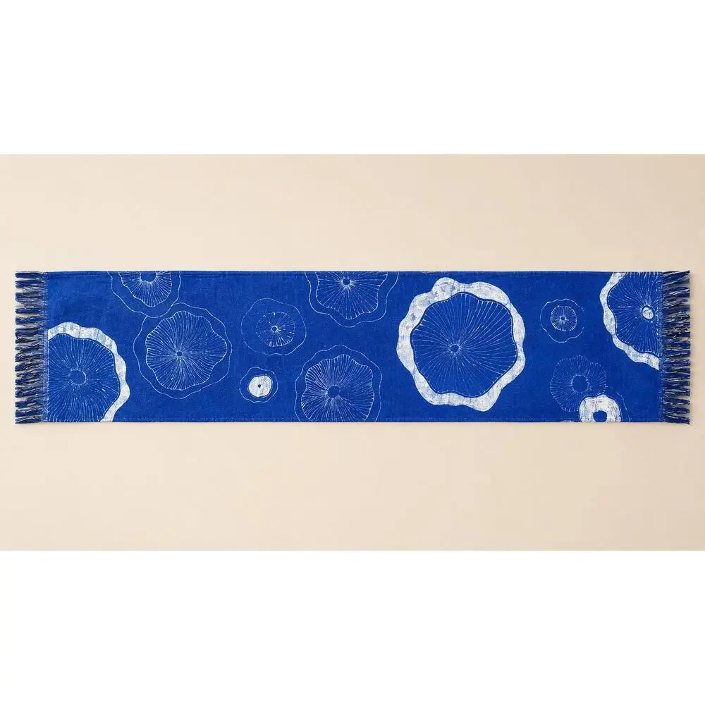 Handmade Cotton Table Runner | Indigo Batik | Lotus Decor | Botanical Dining